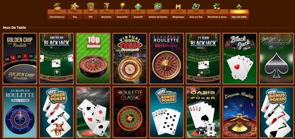 Tiki Casino jeux table