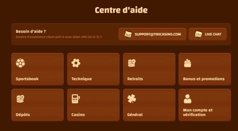 Tiki Casino support client